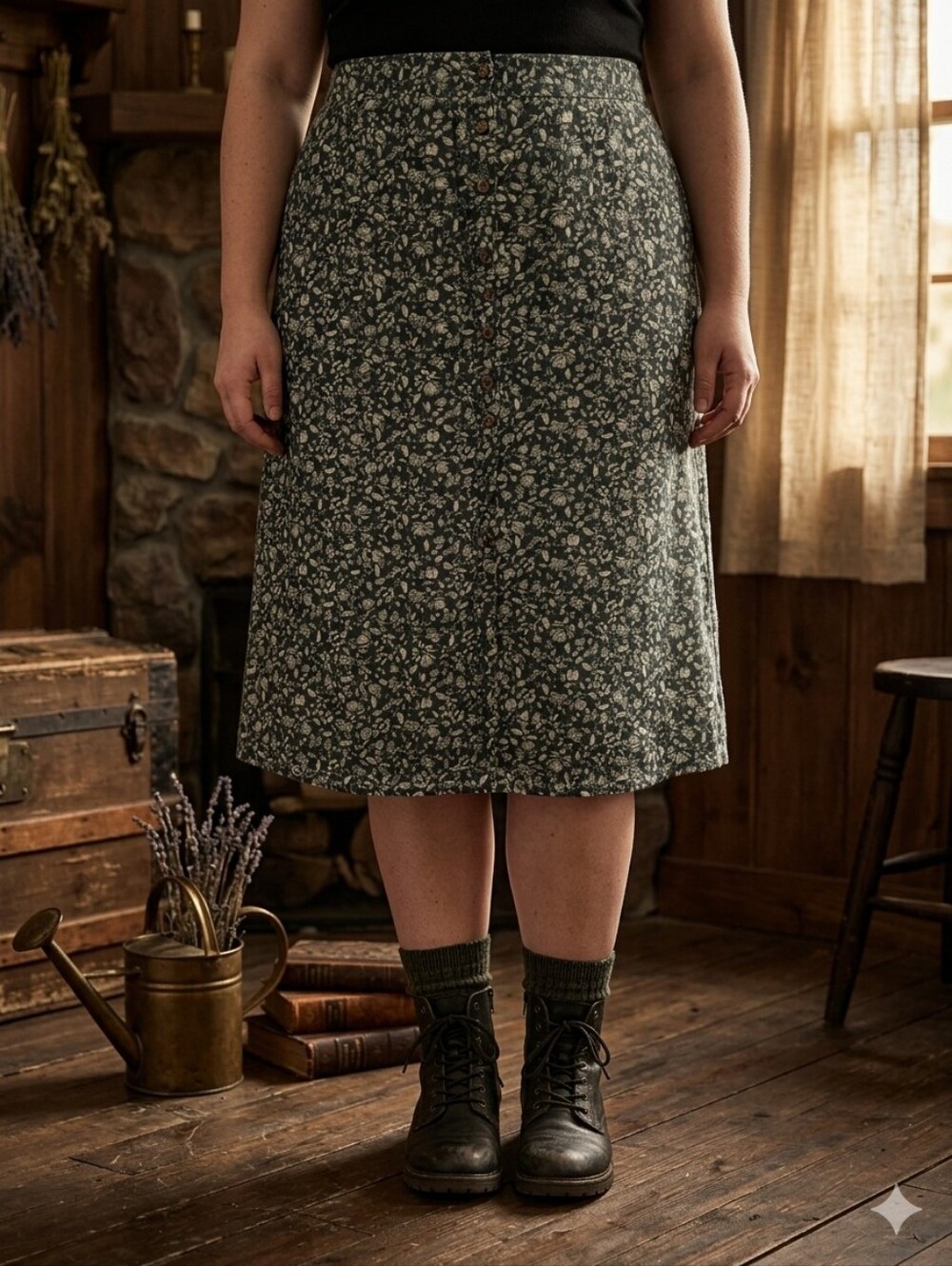 Sonoma Womens Cottagecore Linen Blend Button Skirt 4X Gray Prairie Dainty NWT